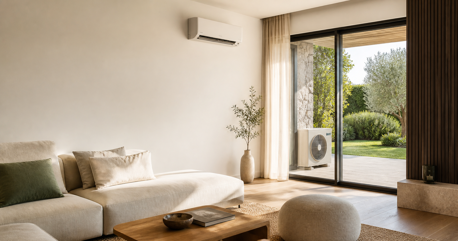 Intérieur contemporain équipé d’une climatisation et d’une pompe à chaleur